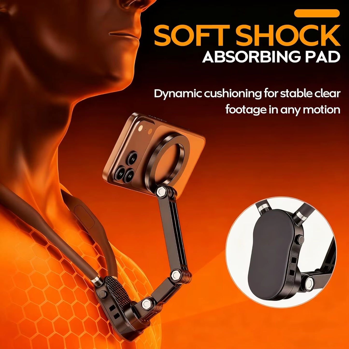 Magnetic Neck Phone Holder, Pov/Vlog Recording Selfie Hand Free Neck Mount, Cooking/Riding Video Fliming, Anti-Shake Chest Strap