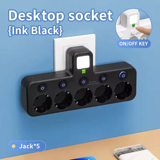EU Plug Outlet Socket 5 Sockets Electrical Socket No Extension Cord With or without USB Type-C Ports Two specifications