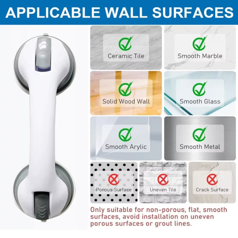 Dual Locking Suction Cup Anti-Slip Shower Safety Handle Toilet Grab Bar for Bathroom Support Elderly Balance Assist Handles