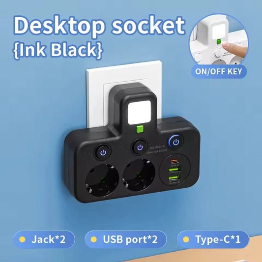 EU Plug Outlet Socket 5 Sockets Electrical Socket No Extension Cord With or without USB Type-C Ports Two specifications
