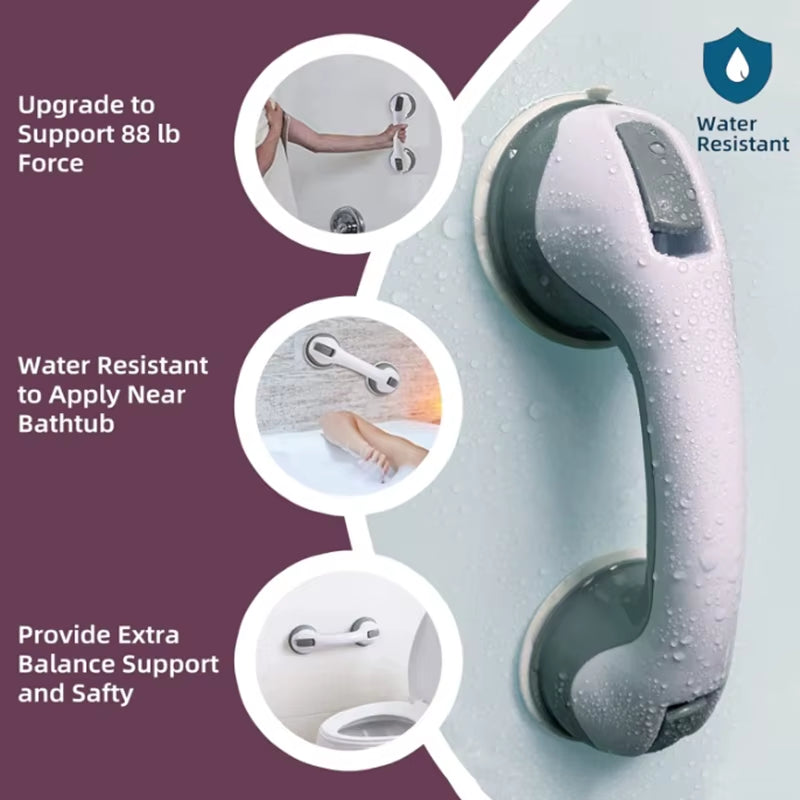 Dual Locking Suction Cup Anti-Slip Shower Safety Handle Toilet Grab Bar for Bathroom Support Elderly Balance Assist Handles