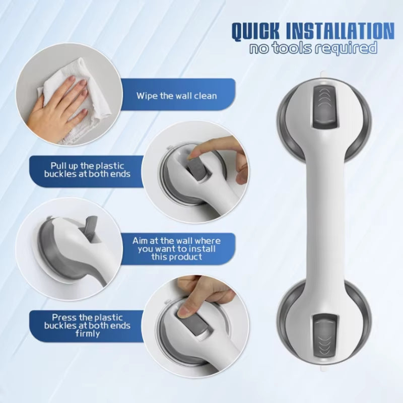 Dual Locking Suction Cup Anti-Slip Shower Safety Handle Toilet Grab Bar for Bathroom Support Elderly Balance Assist Handles