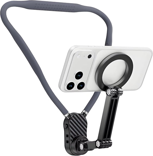 Magnetic Neck Phone Holder, Pov/Vlog Recording Selfie Hand Free Neck Mount, Cooking/Riding Video Fliming, Anti-Shake Chest Strap