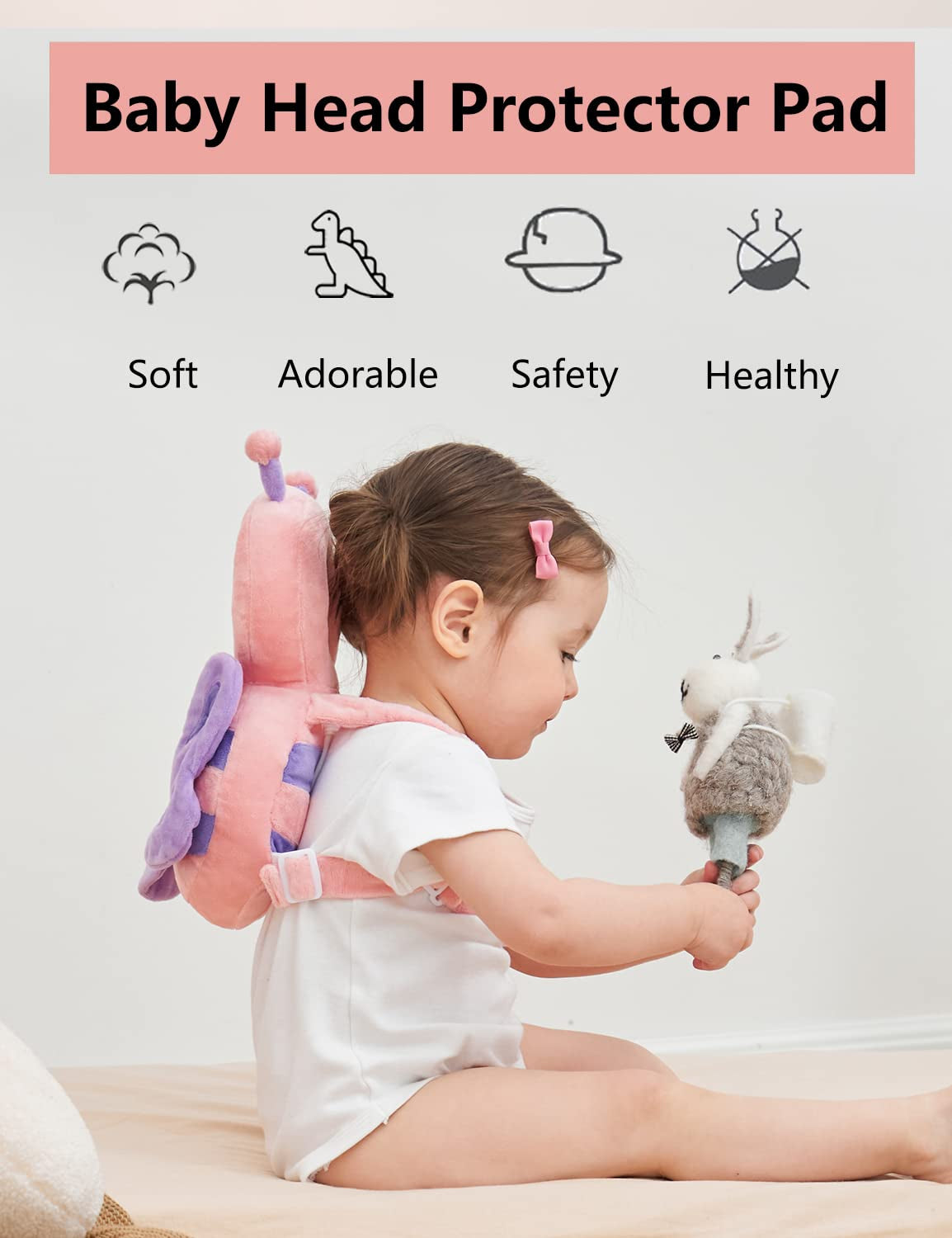 Toddler Baby Head Protector Backpack for Toddler Walker with Knee Pads&Anti-Slip Socks, Elephant