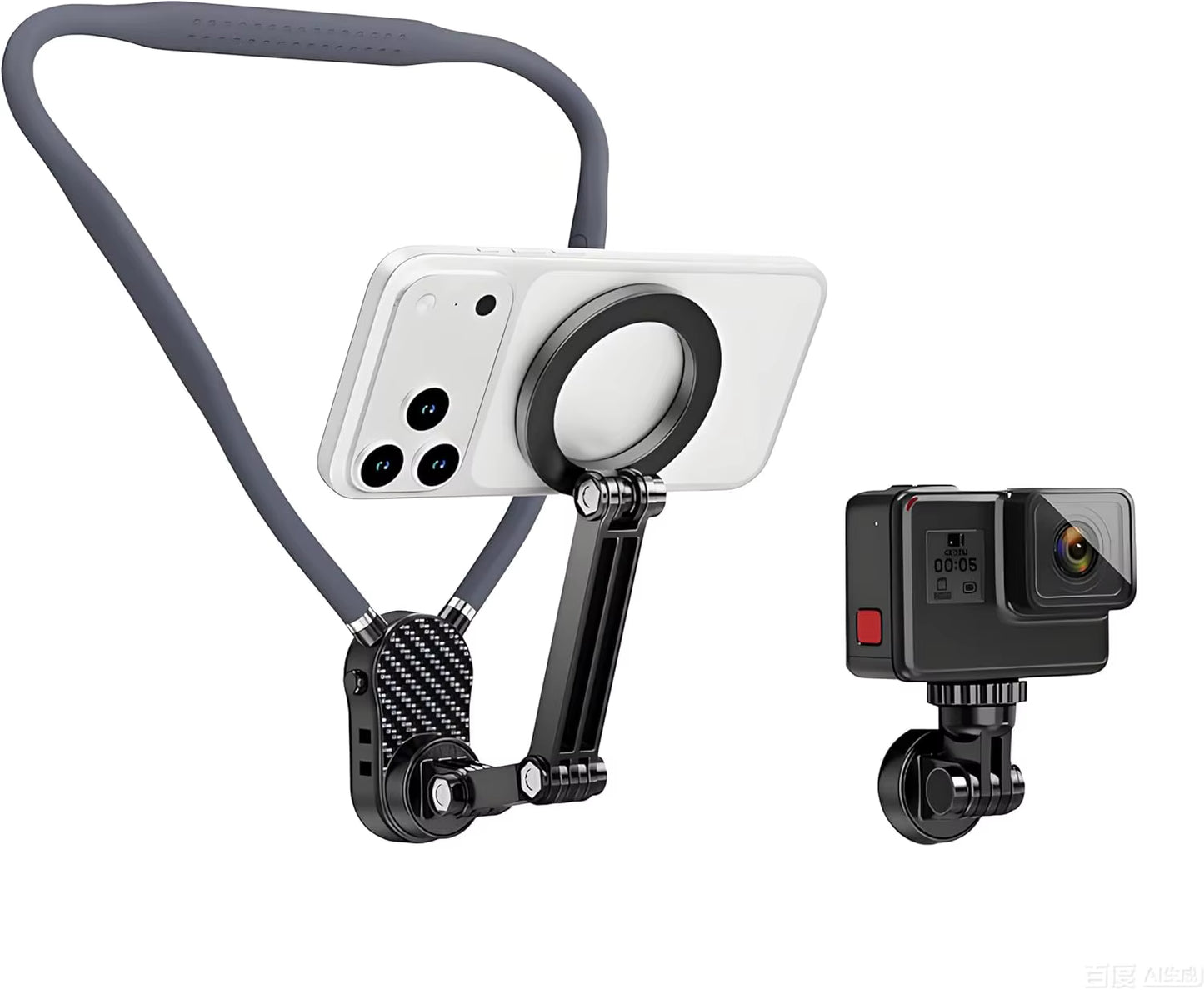 Magnetic Neck Phone Holder, Pov/Vlog Recording Selfie Hand Free Neck Mount, Cooking/Riding Video Fliming, Anti-Shake Chest Strap